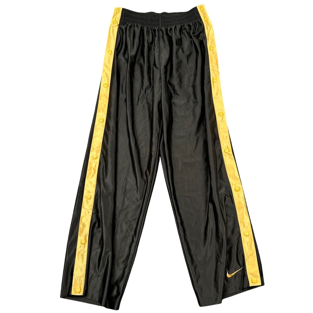 Vtg Nike Team Sports Tearaway Track Pants XL Black‎ Gold Snap Button Warmup Y2K